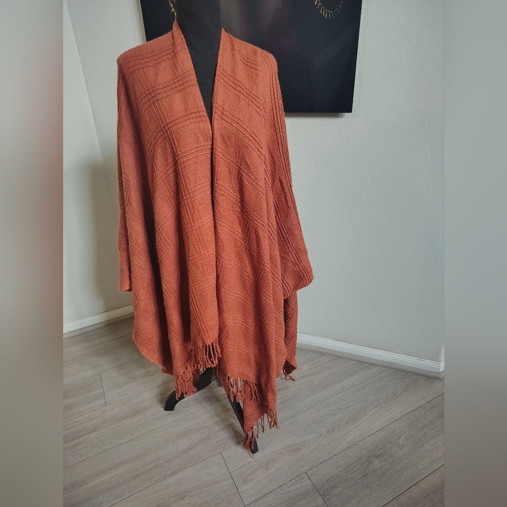 Rust Orange Shawl with Fringe